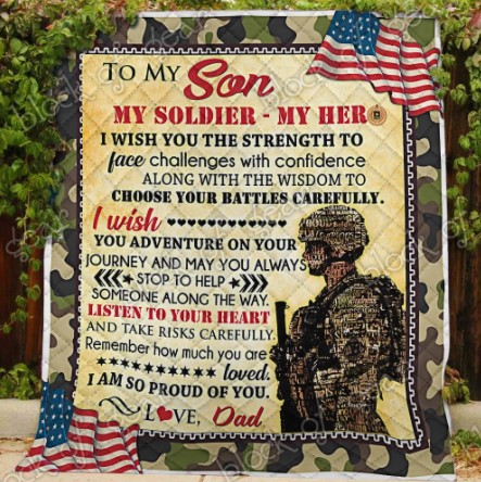 Personalized gifts for army soldiers. My Soldier, My Hero, Love, Dad Quilt Block Of Gear