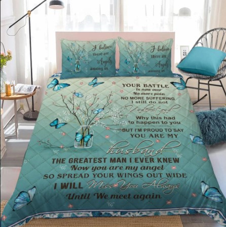 Memorial Day Gift Ideas. Memorial gifts for loss of husband - Angel Husband Butterfly Quilt Bed Set Block Of Gear