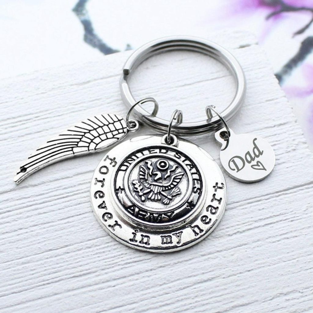 Army gifts for dad - Memorial Military Keychain, Sympathy US Army, Air Force, Navy, Marine Corps, Coast Guard Charm Key Chain, Sympathy Accessory