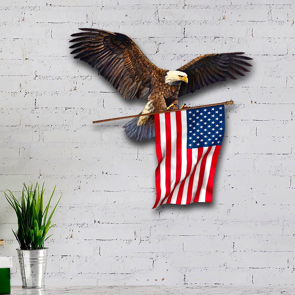 Eagle With American Flag Hanging Metal Sign