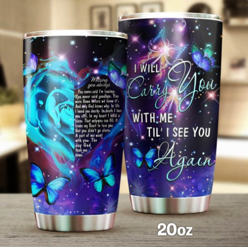 Gift ideas for memory of loved one. Missing You Always My Love In Heaven. Butterfly Tumbler Block Of Gear