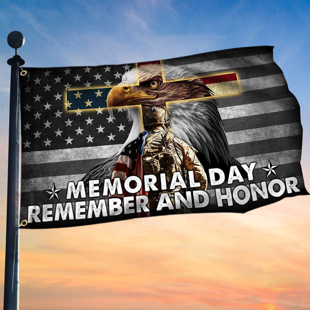 Memorial Day Remember and Honor Veteran American Eagle Grommet Flag