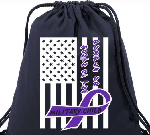 Army Heart Purple Up Month Military Child Awareness Flag Drawstring Bag