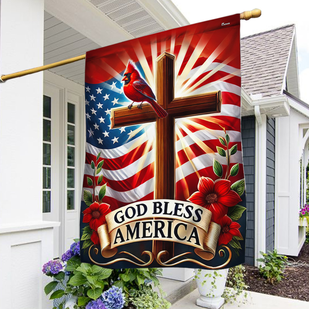 Cardinal Christian Cross God Bless America Flag