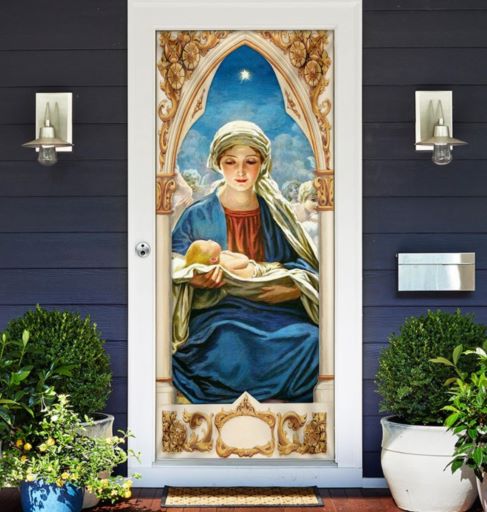 Decor Christian Mary Gives Birth To Jesus Door Cover