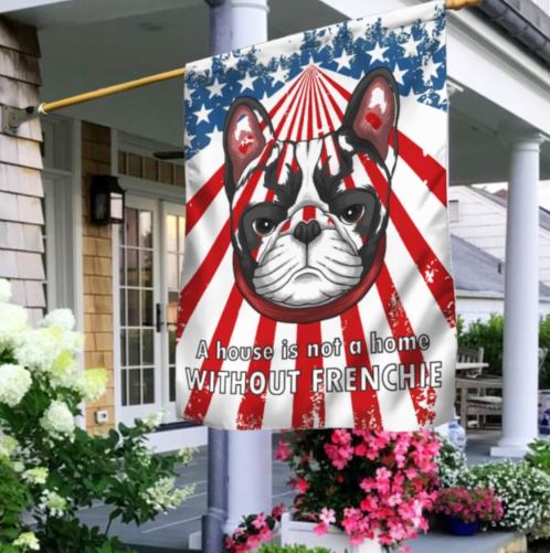 Dog Flag Sensegifts, French Bulldog Flag, Dog Flag, French Bulldog With American Flag, Flag For French Bulldog Lover