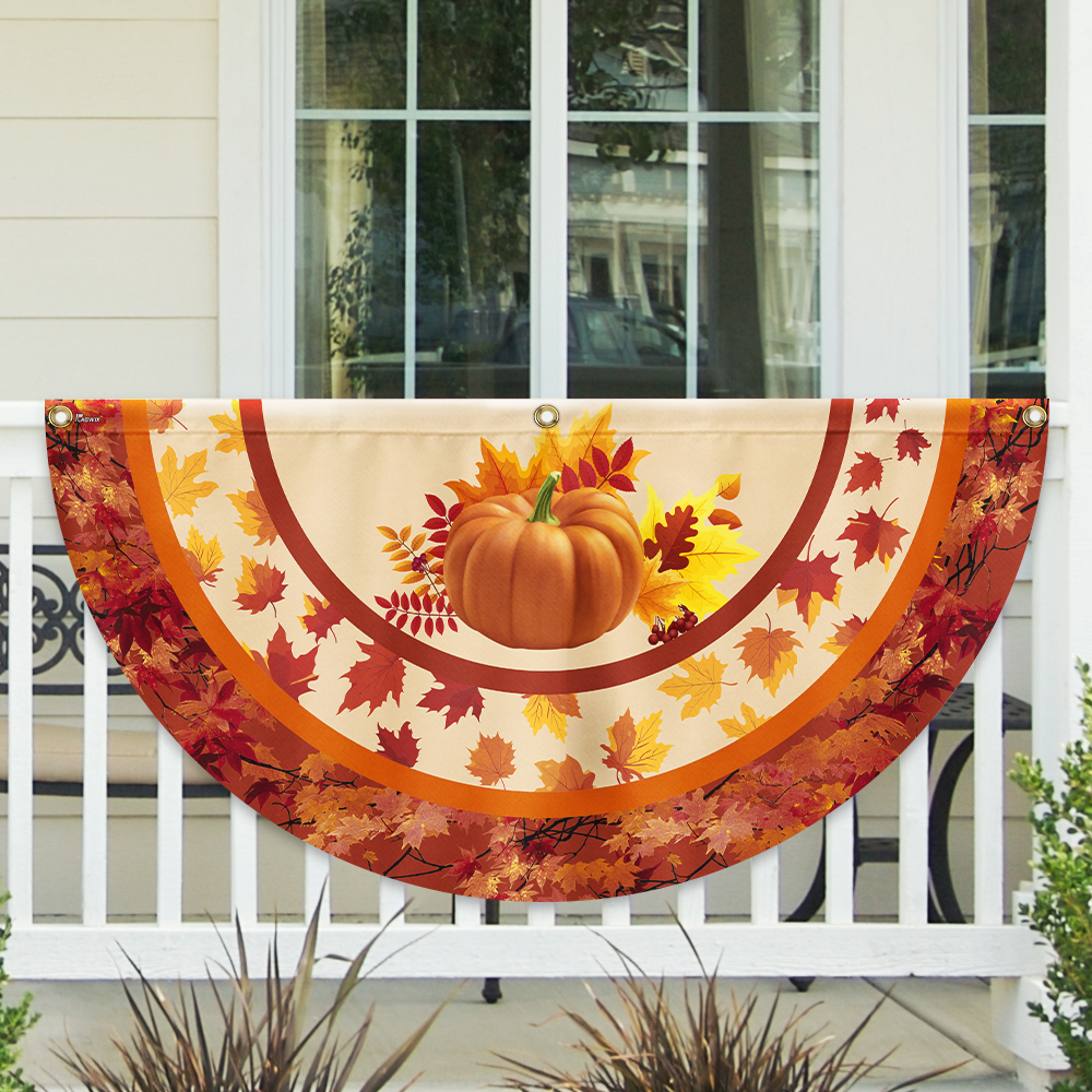 Fall Flag Pumpkin Thanksgiving Non-Pleated Fan Flag