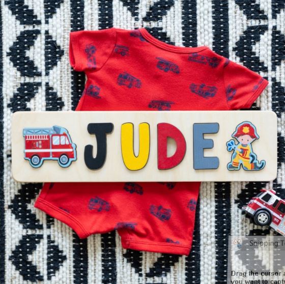 Firefighter Wooden Name Puzzle Gift For Kids