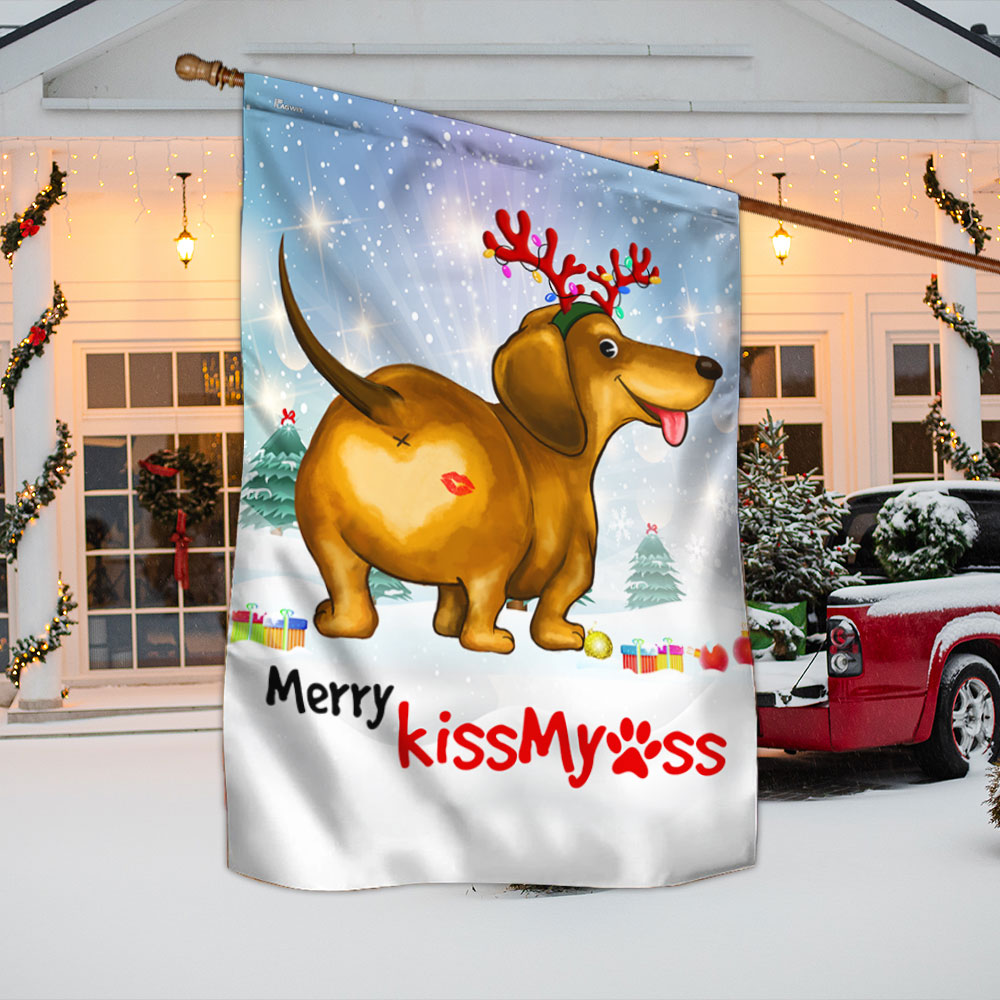 Funny Dachshund Christmas Merry KissMyAss Flag