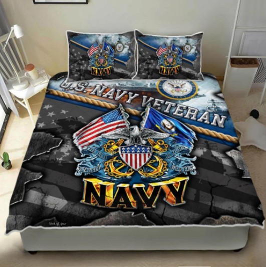 Gifts for marine veterans United States Navy Veteran Proudly Served Quilt Bed Set