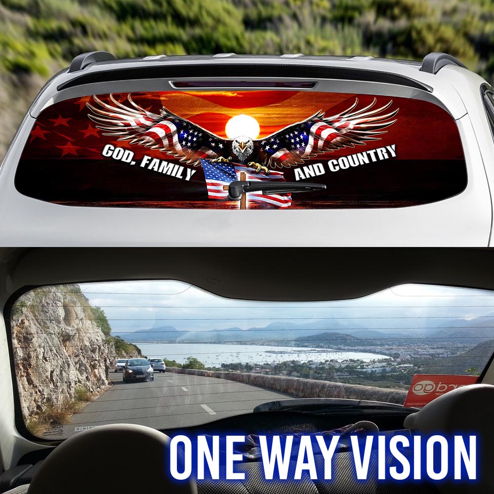 God, Family And Country American Eagle Rear Window Decal