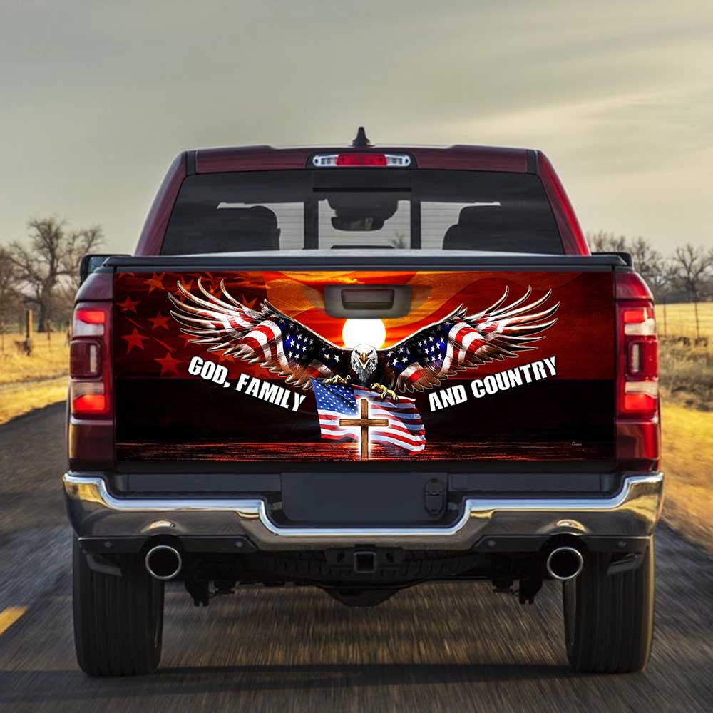 God, Family And Country American Eagle Truck Tailgate Decal Sticker Wrap