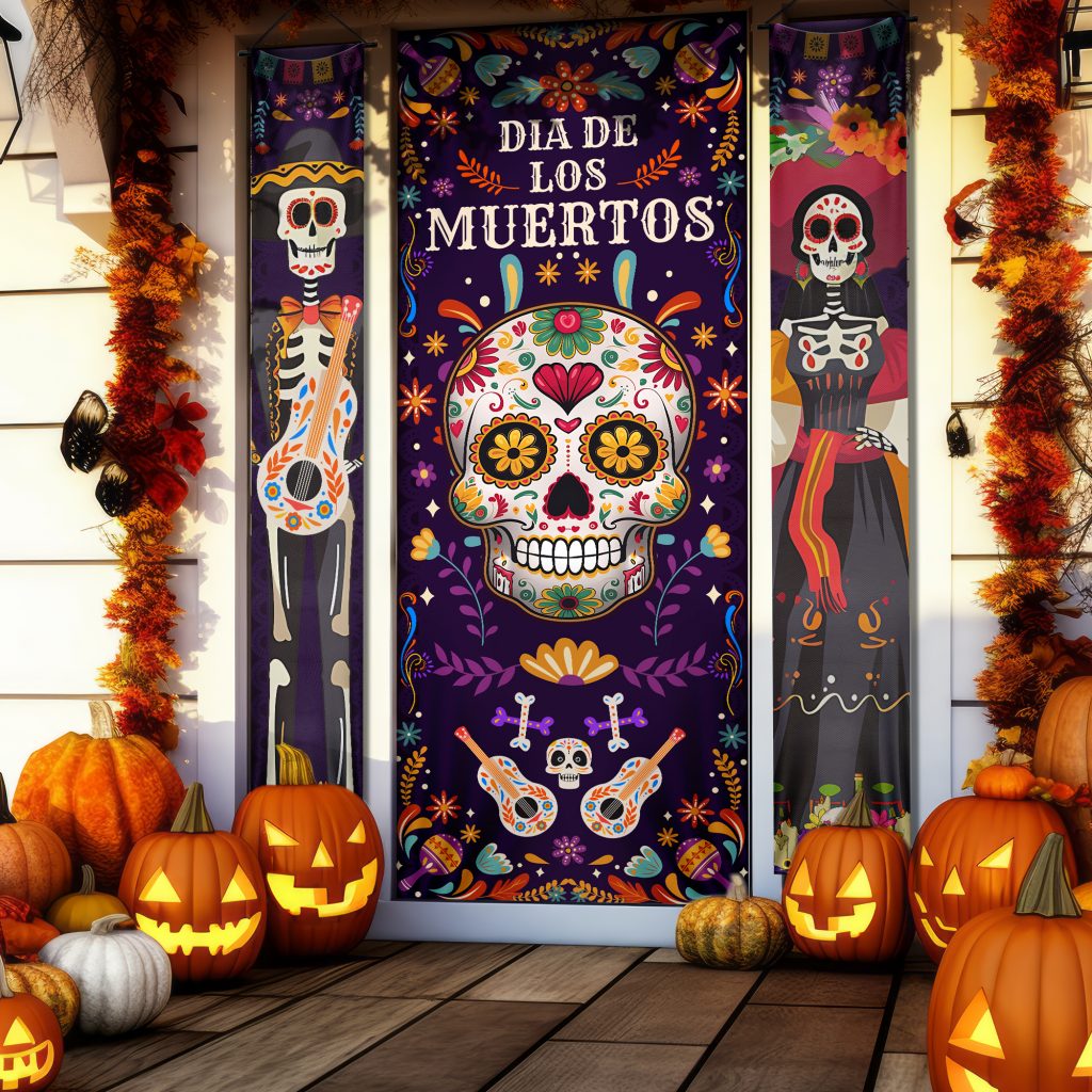 Halloween Decorations Mexican Dia De Los Muertos Party Day of the Dead Skull Door Cover and Door Banners