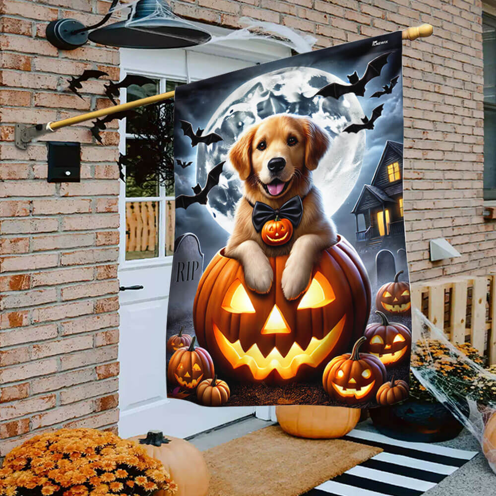 Halloween Golden Retriever Dog Trick Or Treat Flag