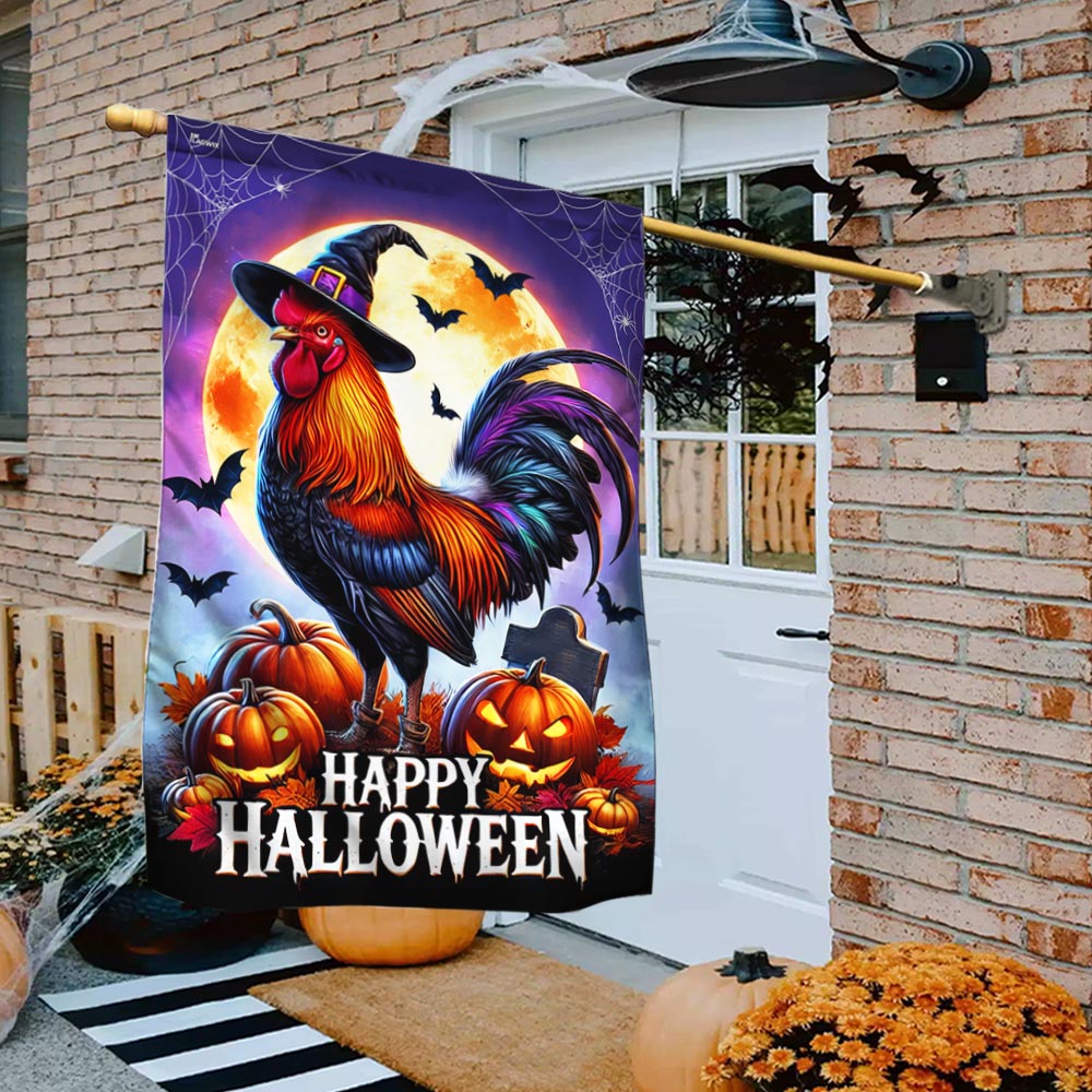 Halloween Rooster Chicken Witch Pumpkin Flag