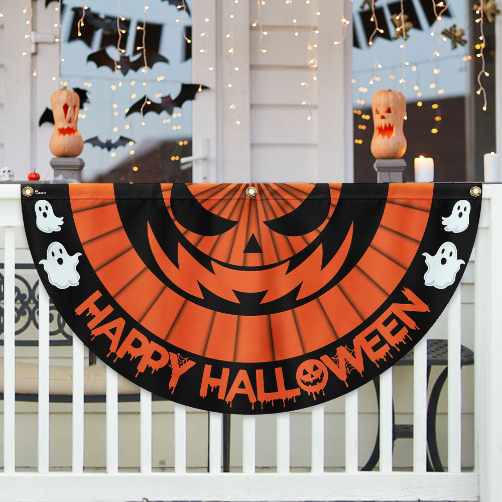 Happy Halloween Scary Pumpkin Non-Pleated Fan Flag