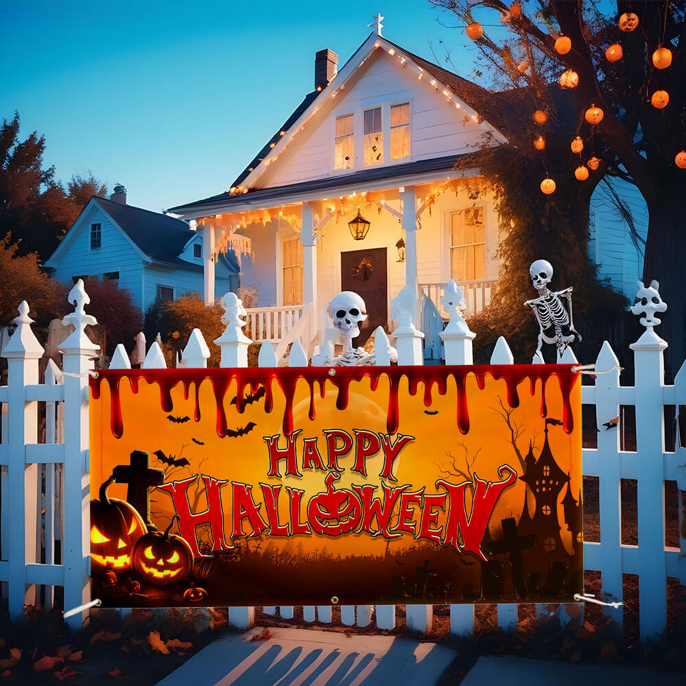 Happy Halloween Spooky Fence Banner