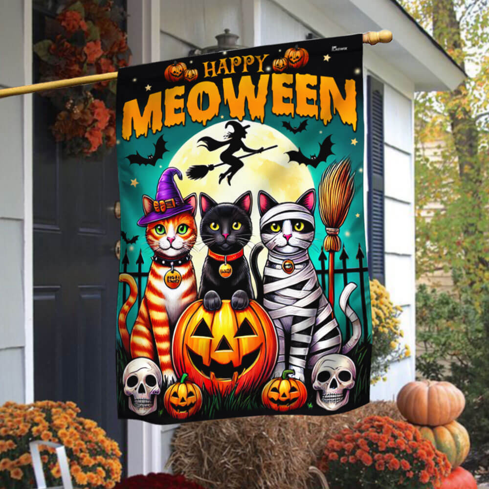 Happy Meoween Costume Cat Spooky Halloween Flag