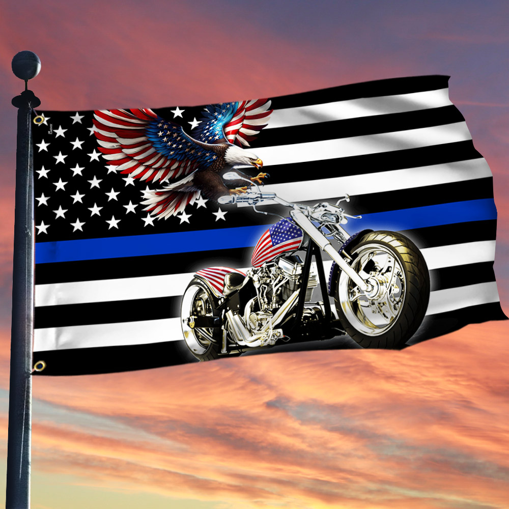 Motorcycle Patriotic Eagle American The Thin Blue Line Grommet Flag