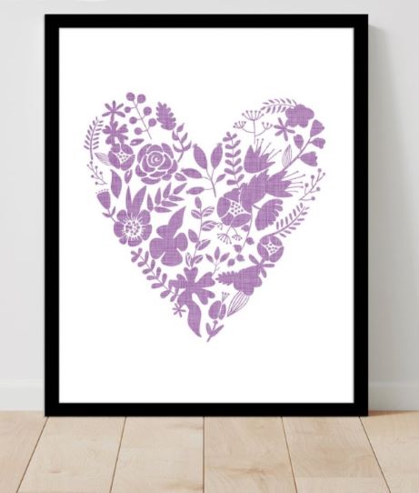 Pictures Of People's Hearts Floral Heart, Baby Girl Decor, Purple Floral Wall Art, Purple Nursery Art, Purple Heart Print, Nursery Photo Wall, Lavender Nursery Art