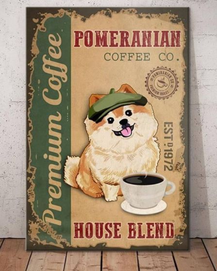 Pomeranian Dog Coffee Company Canvas Poster, Living Room Dog Lover Decoration