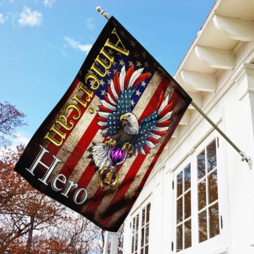 Purple Stripe American Flag U.S. Army Purple Heart Medal Combat Veteran Eagle Flag