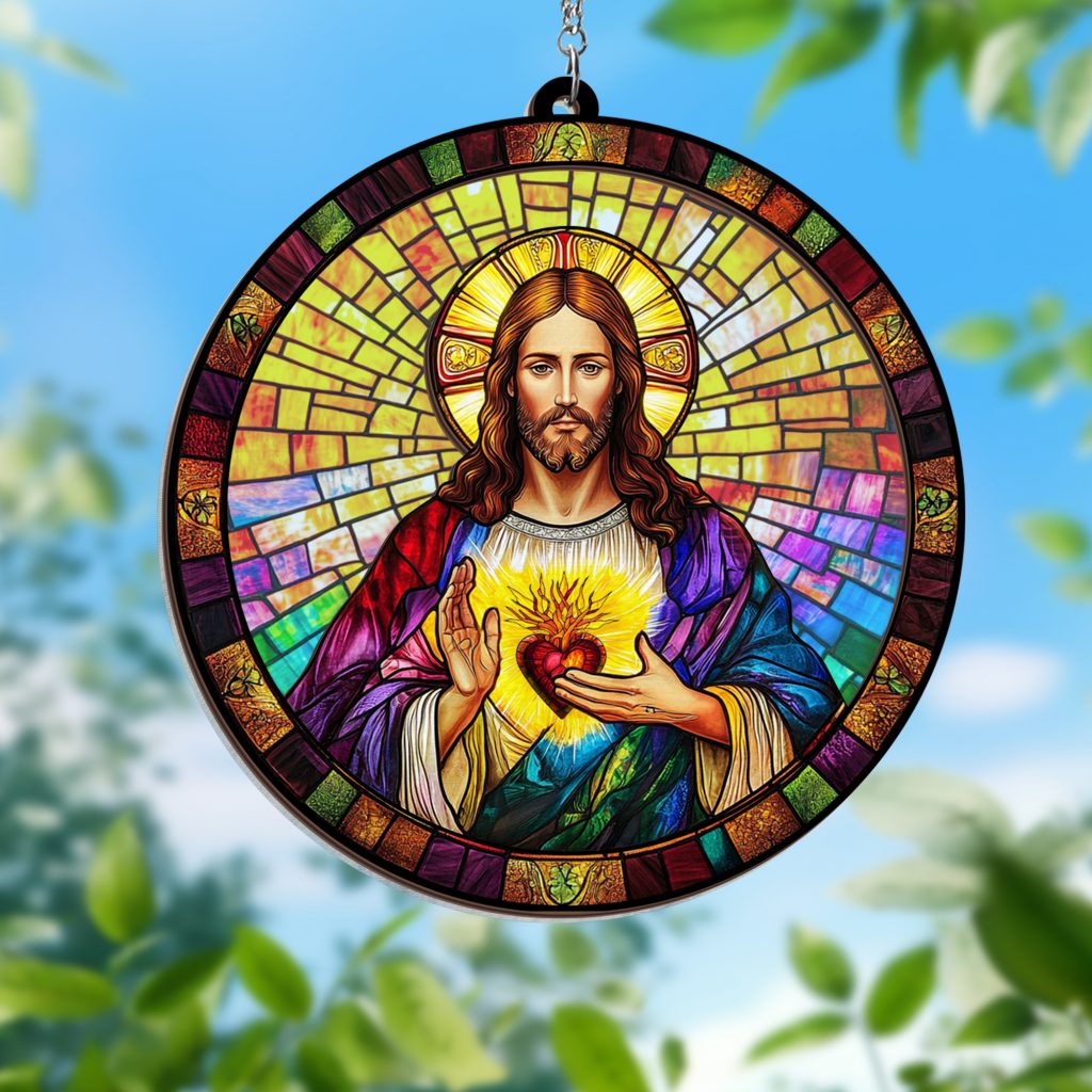 Sacred Heart of Jesus Stained Glass Window Hanging Suncatcher