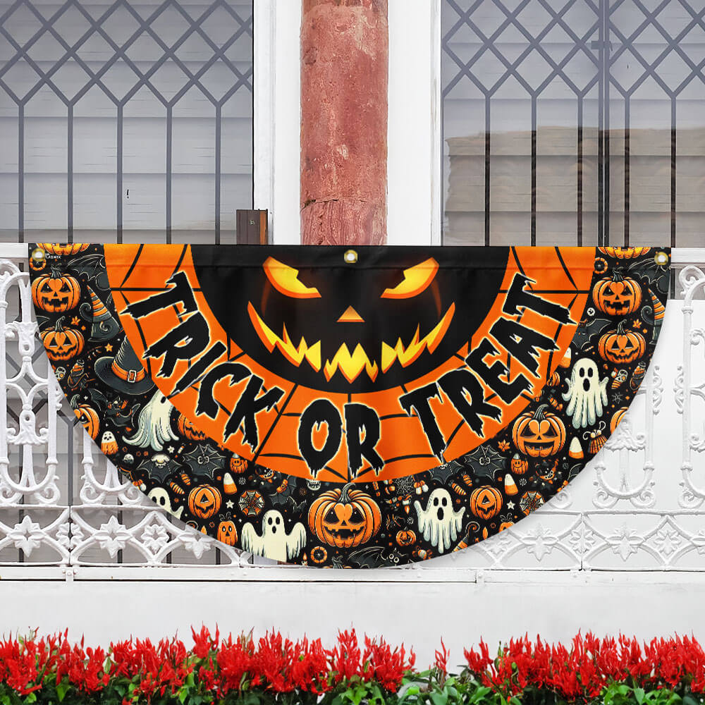 Scary Pumpkin Trick Or Treat Happy Halloween Non-Pleated Fan Flag