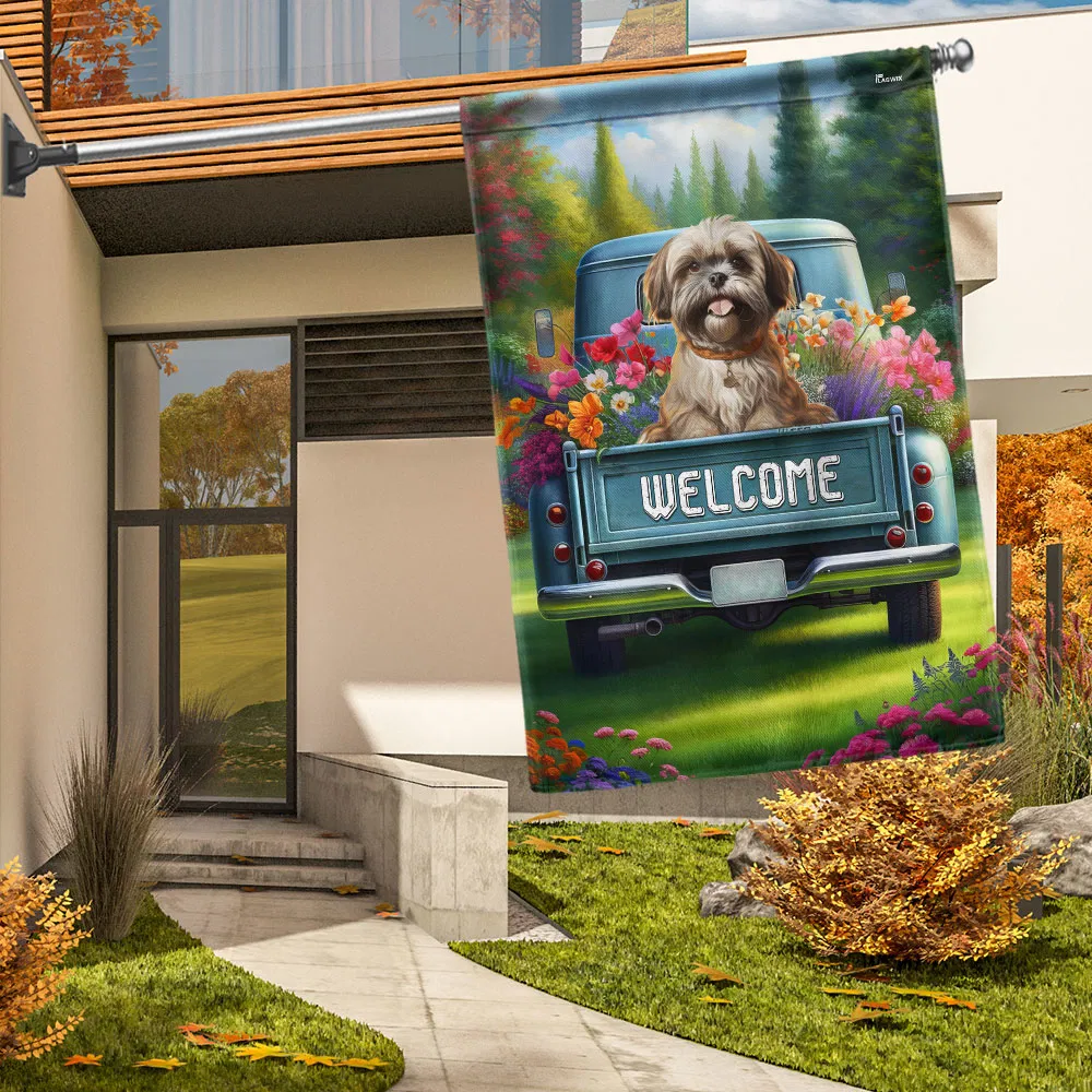 Shih-Tzu Dog On Pickup Truck Shih-Tzu Flag