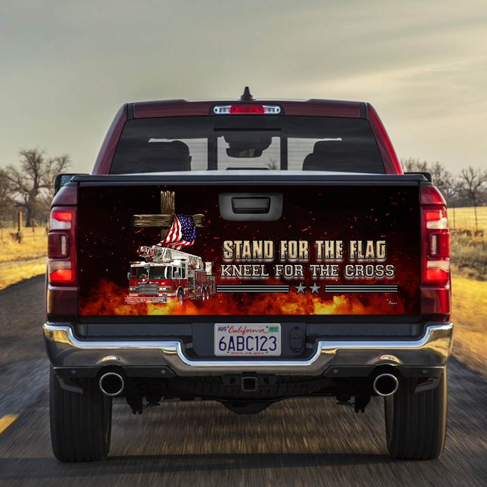 Stand For The Flag Kneel For The Cross. Firefighter America Truck Tailgate Decal Sticker Wrap