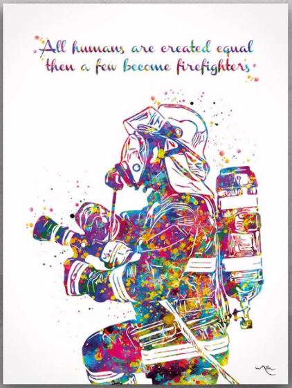 Watercolor Print Firefighter Hero Wall Art