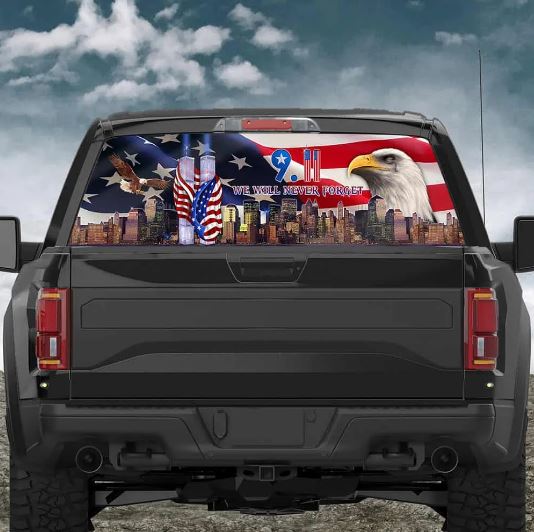 We Will Never Forget 911 eagle patriotic truck back window decals