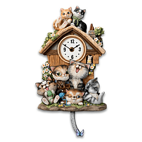 best cat gifts Frolicking Felines Illuminated Musical Wall Clock