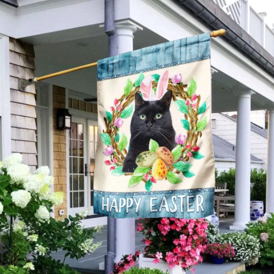cat presents Black Cat Easter Day Flag