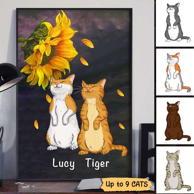 gifts for new cat owners You Are My Sunshine Standing Cats Personalized Vertical Poster