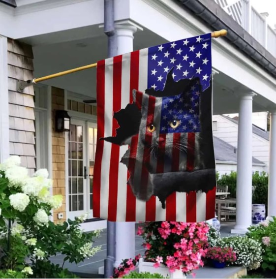 national respect your cat day Black Cat American Flag LHA1559F