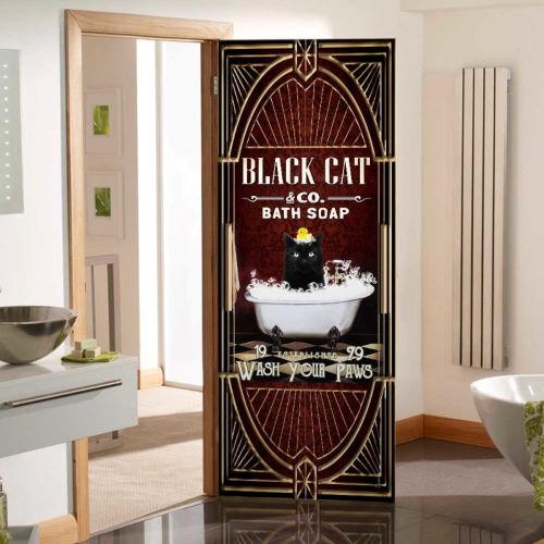 presents for cat dads Black Cat Door Cover Door Decor Bath Soap. Wash Your Paws