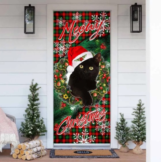 things cats love Black Cat. Meowy Christmas Door Cover