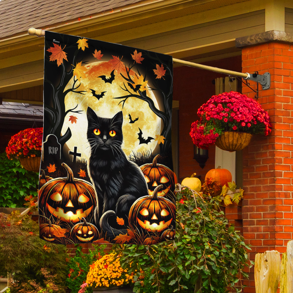 Black Cat Halloween Flag