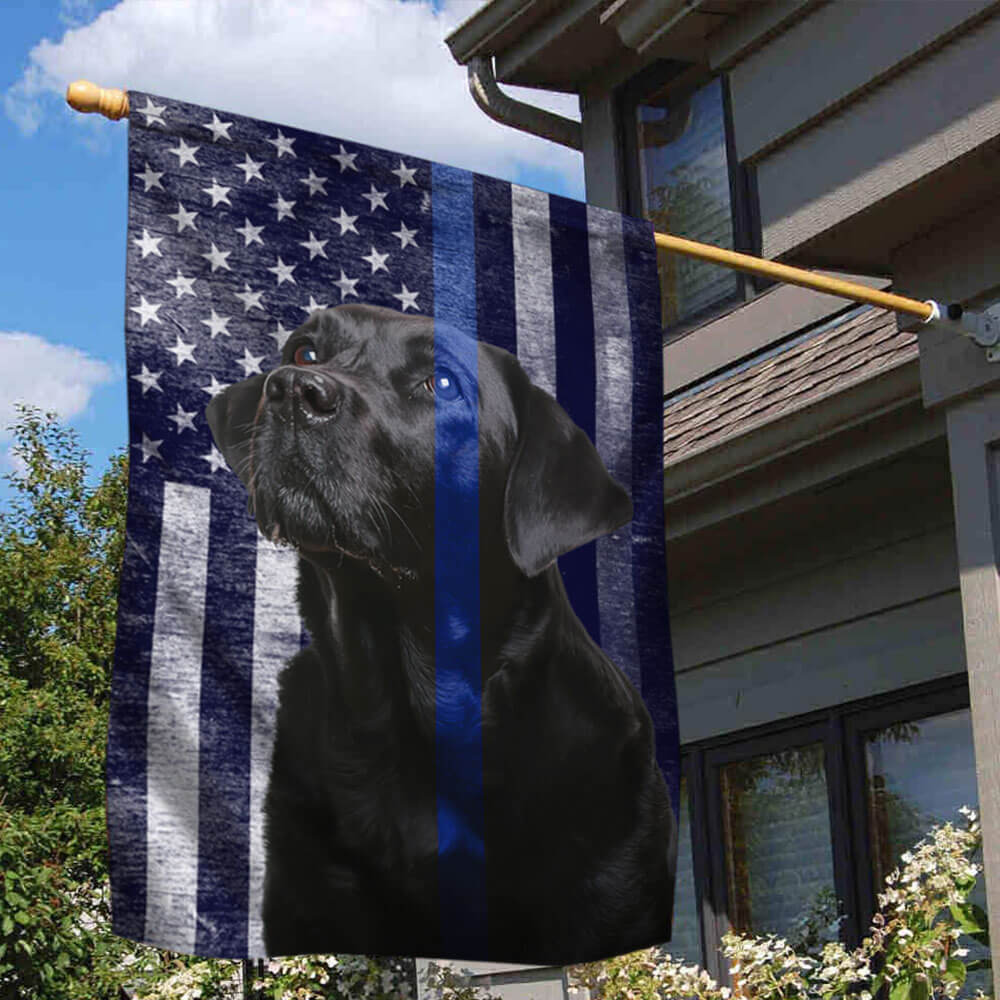 Black Labrador. The Thin Blue Line American Flag