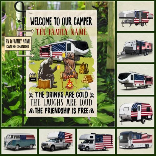 Camping Gifts Personalized Camping Welcome To Our Camper Custom Flag