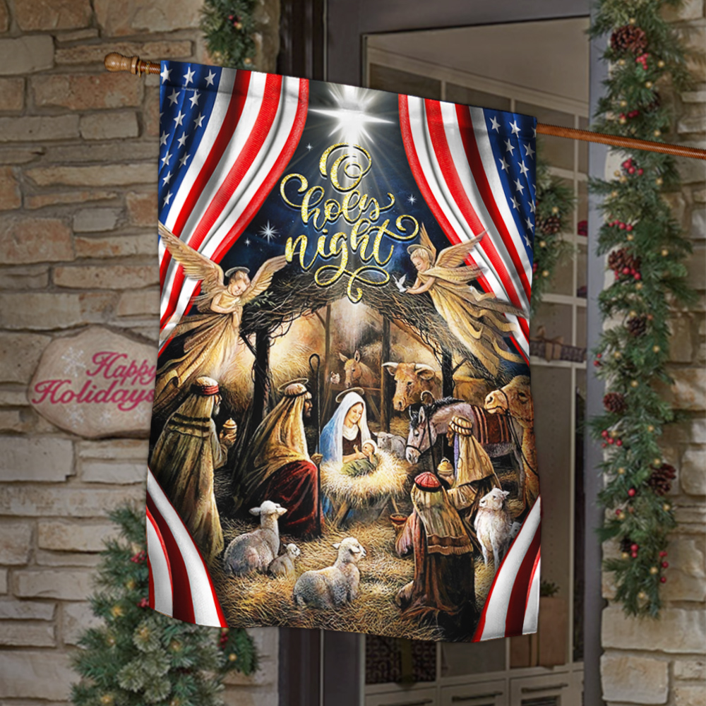 Christmas Silent Night Flag Jesus Is Born