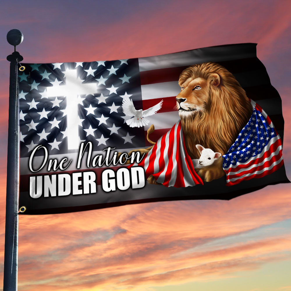 Cross Lion American Grommet Flag One Nation Under God