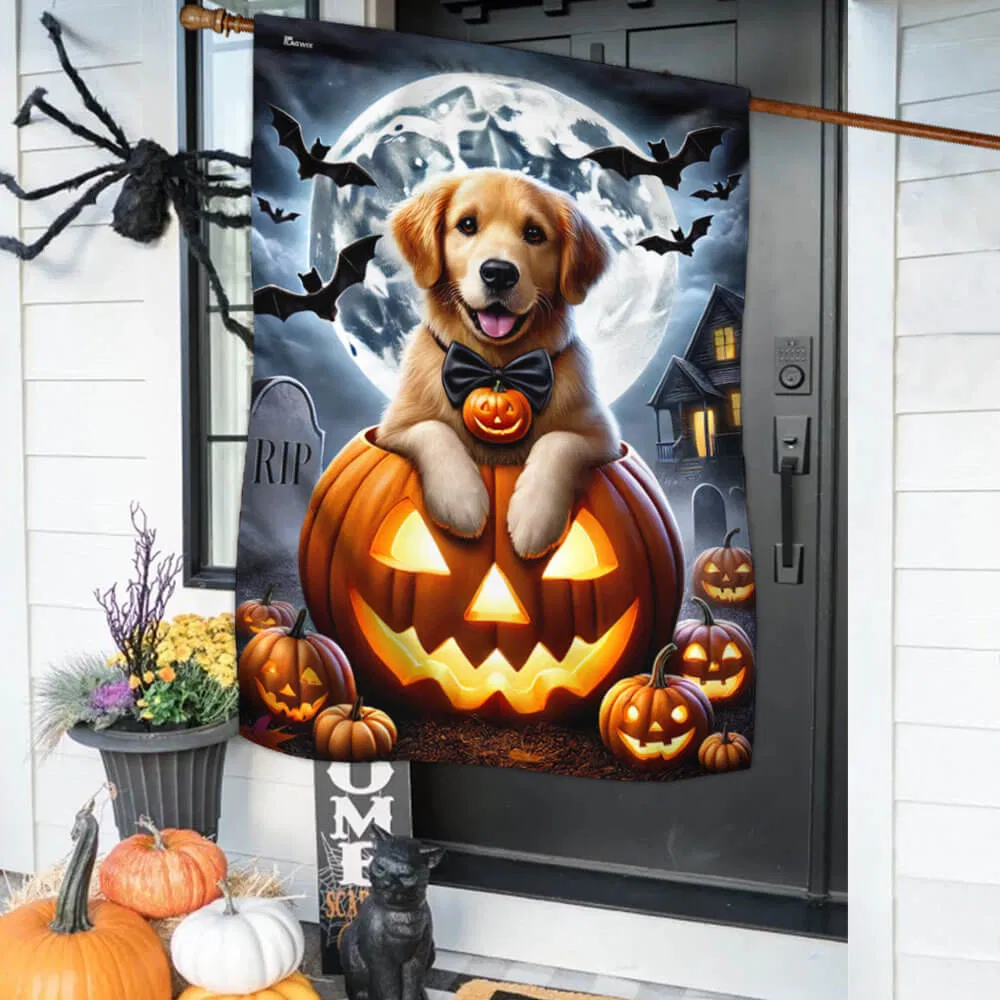 Halloween Golden Retriever Dog Trick Or Treat Flag