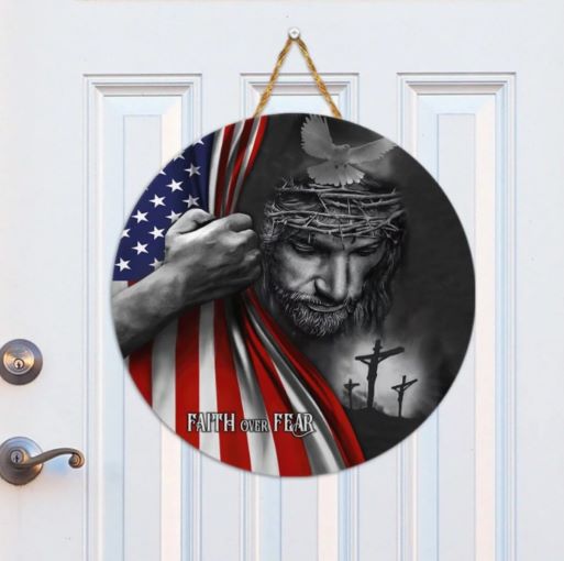 Jesus Knocking At The Door Faith Over Fear Jesus Round Wooden Sign