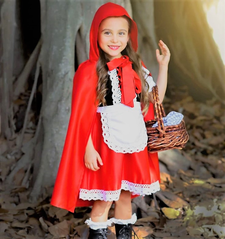 Kids Halloween Costumes Girls Velvet & Satin Deluxe Little Red Riding Hood Halloween Costume