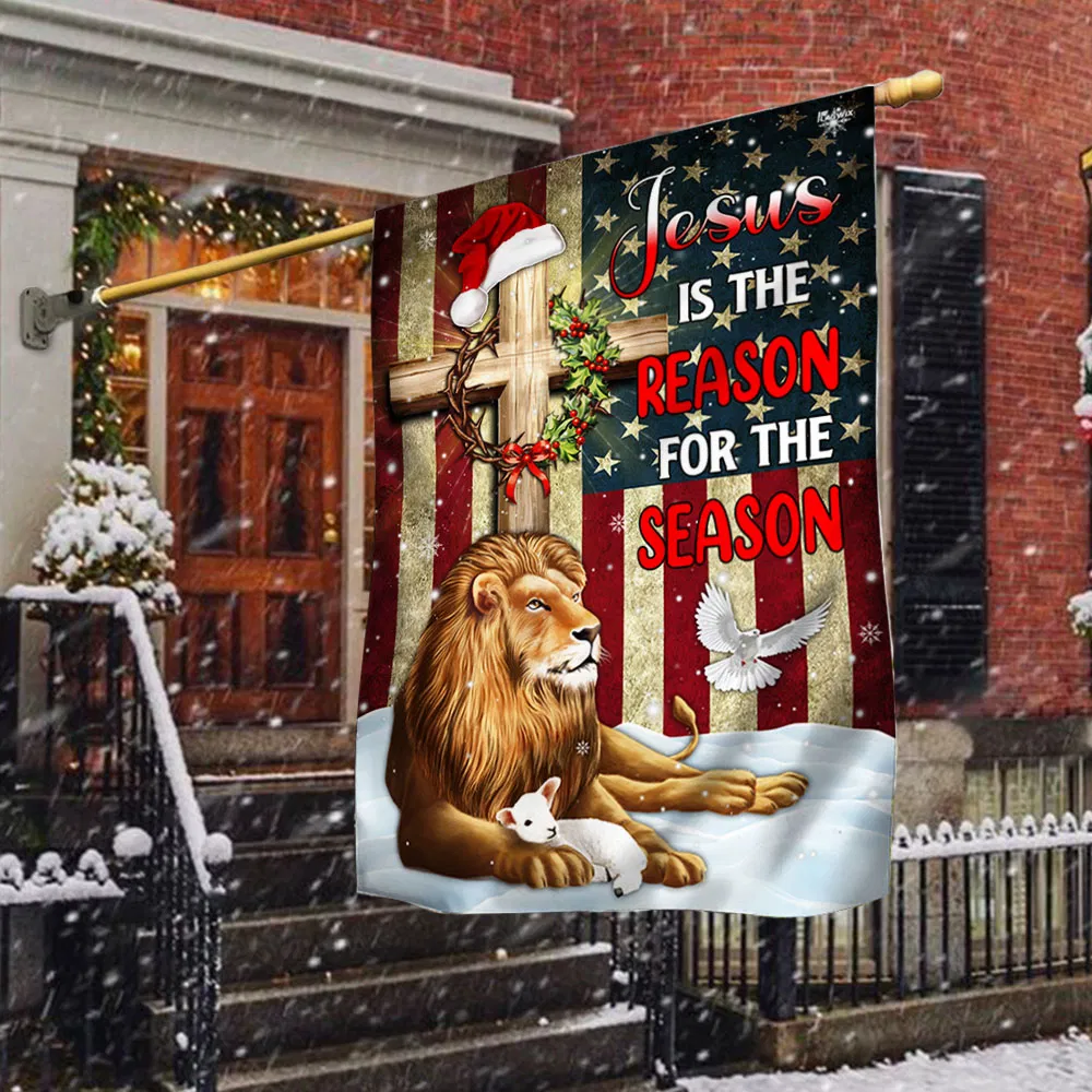 Lion of Judah Jesus Christ Cross Christmas Flag Jesus Is The Reason For The Season