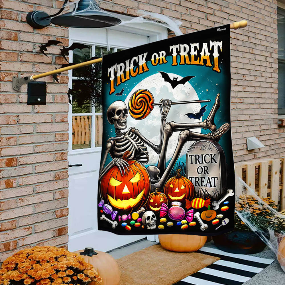 Skull Halloween Trick or Treat Flag