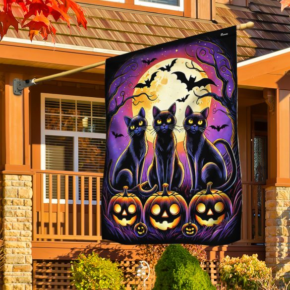 Three Black Cats Halloween Flag