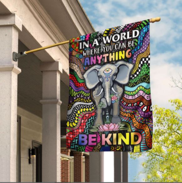 Be Kind Elephant Hippie Flag Flagwix™, Elephant Hippie Be Kind Garden Flag